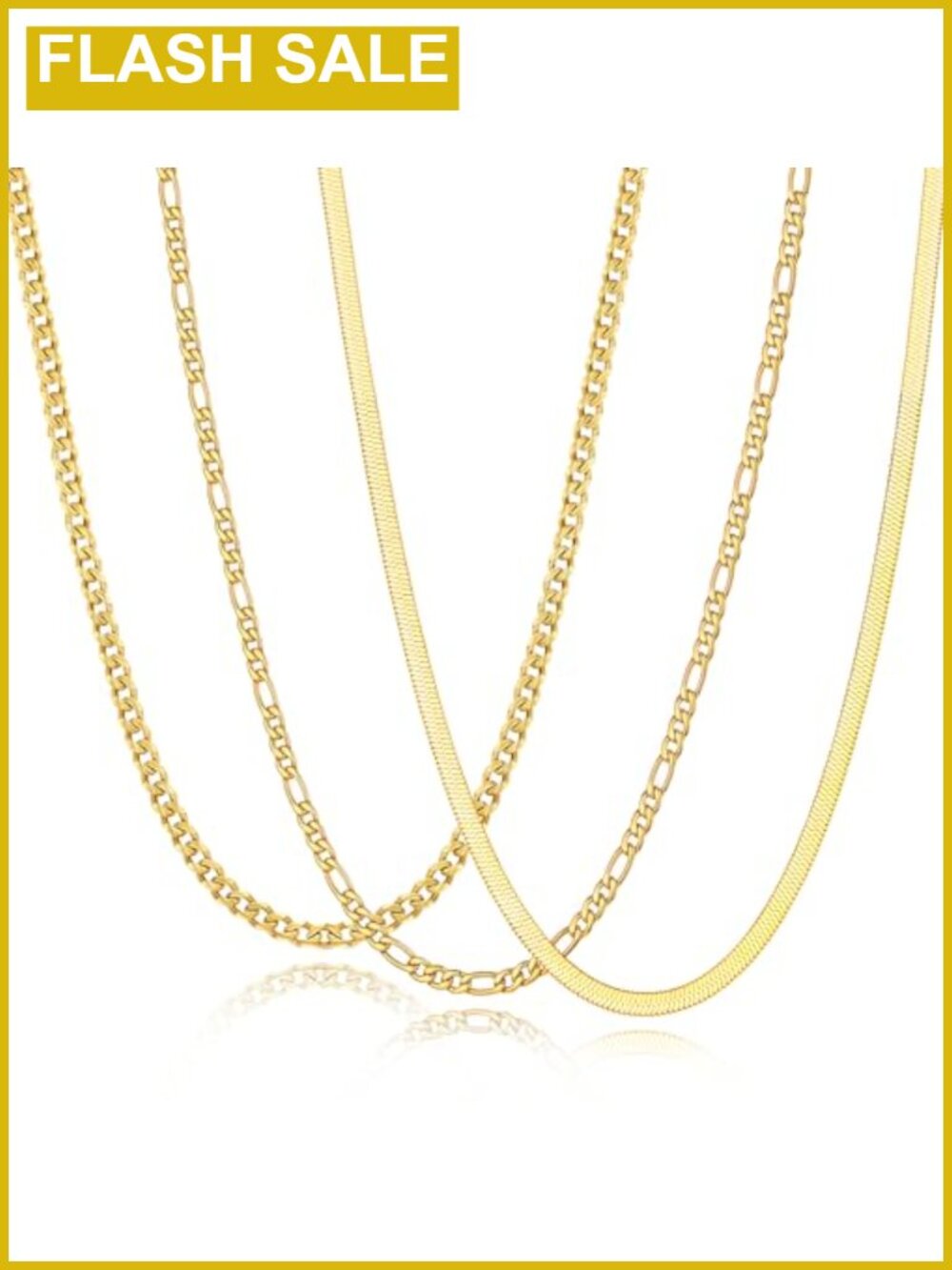 3 Pc 316L Stainless Steel Chain Necklace Set Cuban Figaro Herringbone Mens
